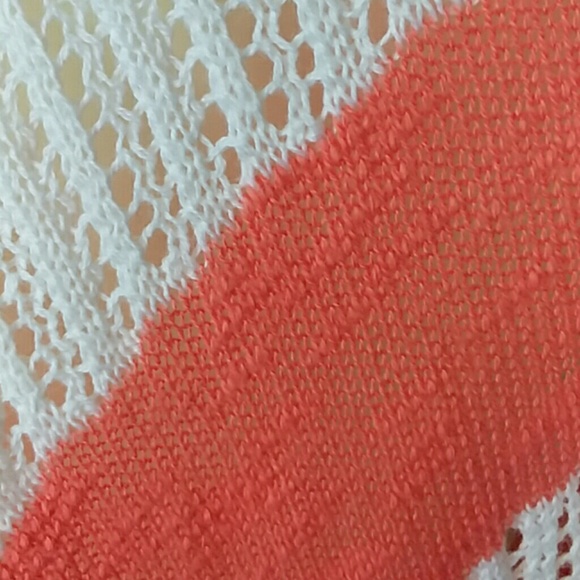 Chico's Coral striped loose knit poncho one size - Picture 8 of 9